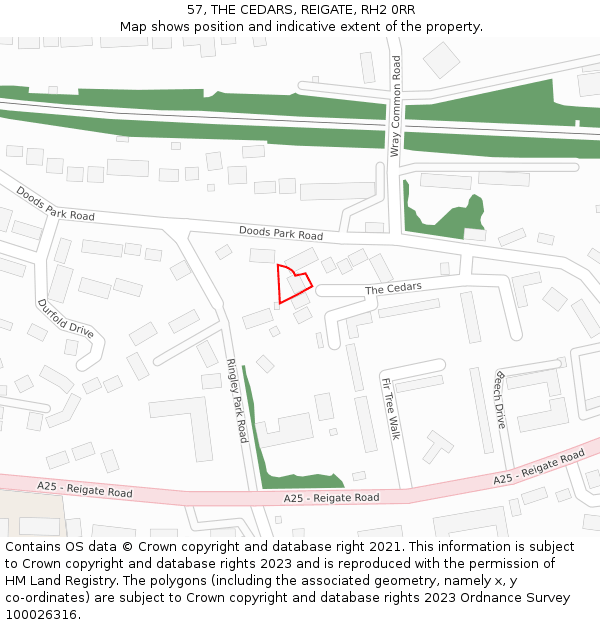 57, THE CEDARS, REIGATE, RH2 0RR: Location map and indicative extent of plot