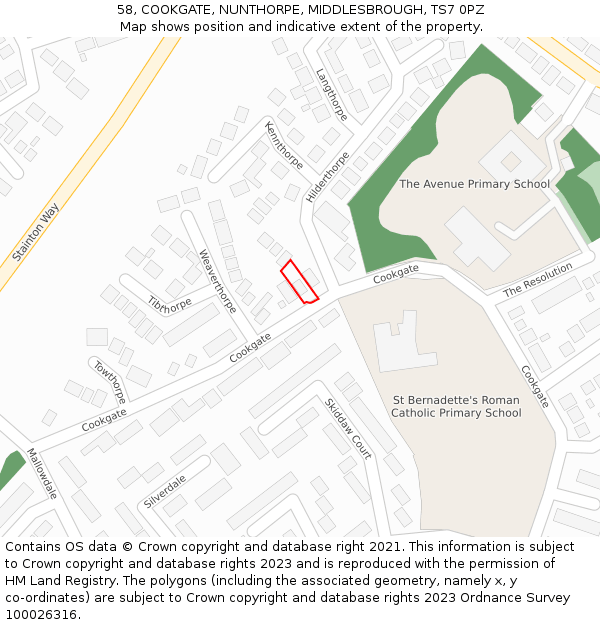 58, COOKGATE, NUNTHORPE, MIDDLESBROUGH, TS7 0PZ: Location map and indicative extent of plot