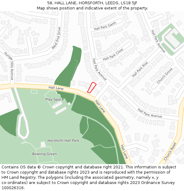 58, HALL LANE, HORSFORTH, LEEDS, LS18 5JF: Location map and indicative extent of plot