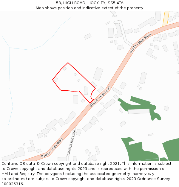 58, HIGH ROAD, HOCKLEY, SS5 4TA: Location map and indicative extent of plot