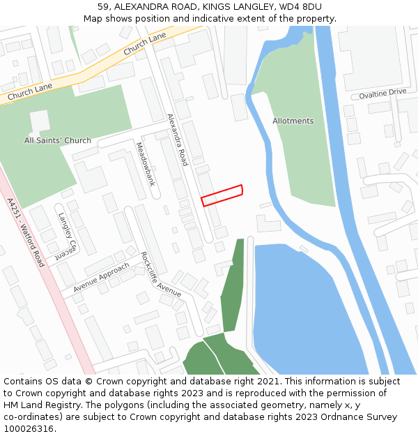 59, ALEXANDRA ROAD, KINGS LANGLEY, WD4 8DU: Location map and indicative extent of plot