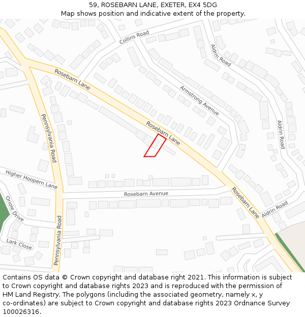 59, ROSEBARN LANE, EXETER, EX4 5DG: Location map and indicative extent of plot