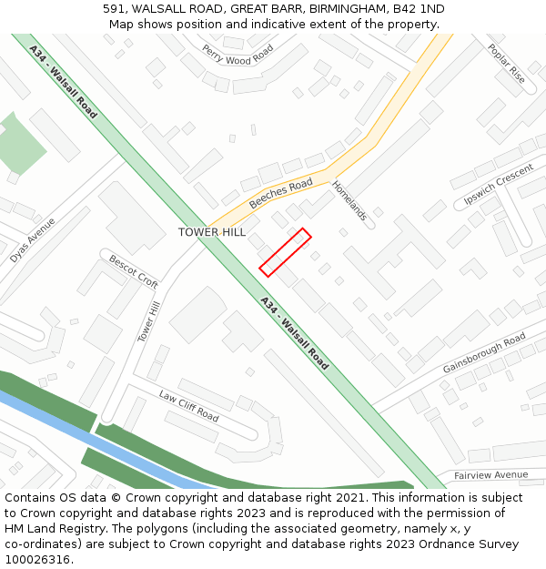 591, WALSALL ROAD, GREAT BARR, BIRMINGHAM, B42 1ND: Location map and indicative extent of plot