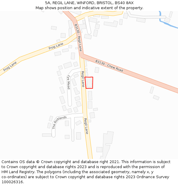 5A, REGIL LANE, WINFORD, BRISTOL, BS40 8AX: Location map and indicative extent of plot