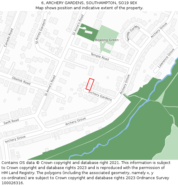 6, ARCHERY GARDENS, SOUTHAMPTON, SO19 9EX: Location map and indicative extent of plot