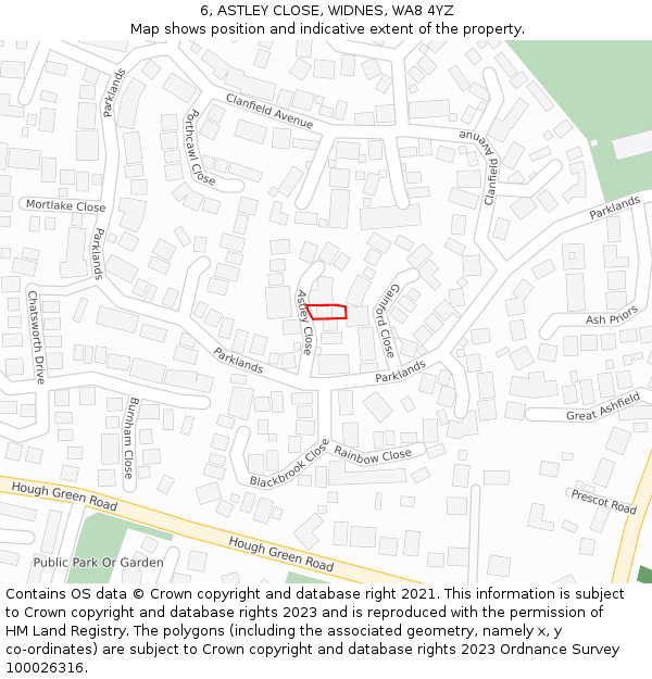 6, ASTLEY CLOSE, WIDNES, WA8 4YZ: Location map and indicative extent of plot