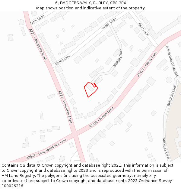 6, BADGERS WALK, PURLEY, CR8 3PX: Location map and indicative extent of plot