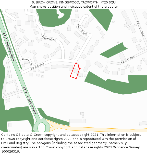 6, BIRCH GROVE, KINGSWOOD, TADWORTH, KT20 6QU: Location map and indicative extent of plot