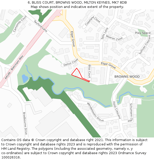 6, BLISS COURT, BROWNS WOOD, MILTON KEYNES, MK7 8DB: Location map and indicative extent of plot