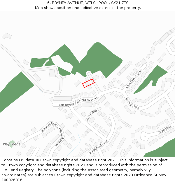 6, BRYNFA AVENUE, WELSHPOOL, SY21 7TS: Location map and indicative extent of plot