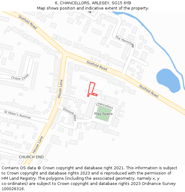 6, CHANCELLORS, ARLESEY, SG15 6YB: Location map and indicative extent of plot