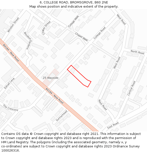 6, COLLEGE ROAD, BROMSGROVE, B60 2NE: Location map and indicative extent of plot