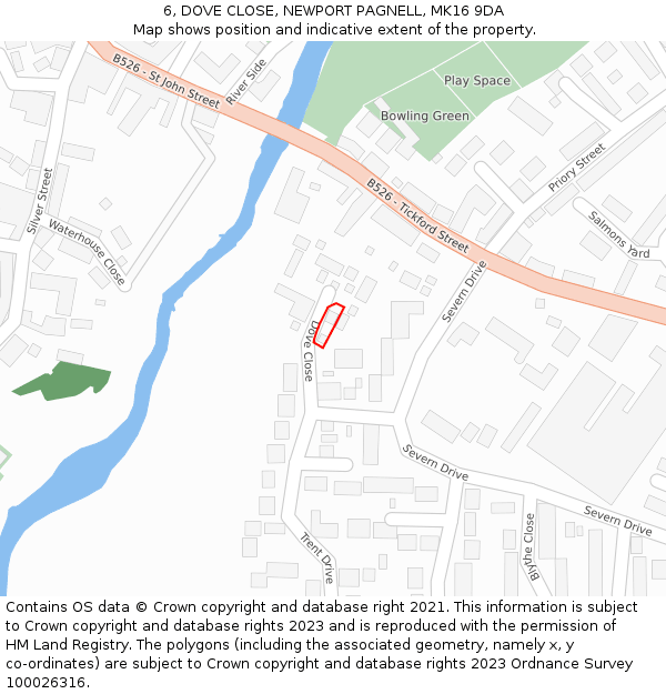 6, DOVE CLOSE, NEWPORT PAGNELL, MK16 9DA: Location map and indicative extent of plot