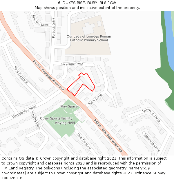 6, DUKES RISE, BURY, BL8 1GW: Location map and indicative extent of plot