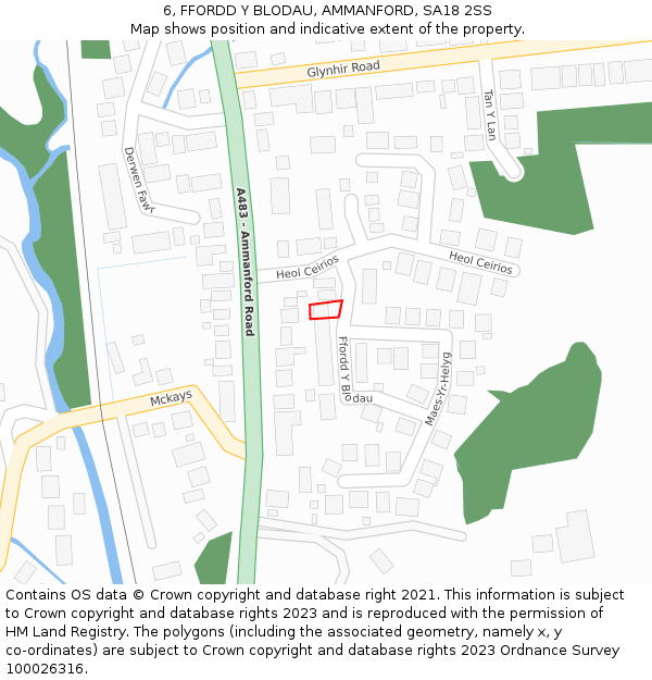 6, FFORDD Y BLODAU, AMMANFORD, SA18 2SS: Location map and indicative extent of plot