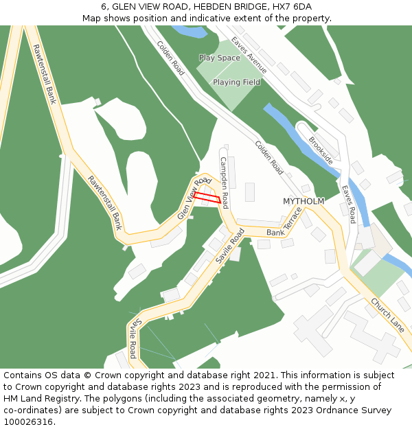 6, GLEN VIEW ROAD, HEBDEN BRIDGE, HX7 6DA: Location map and indicative extent of plot