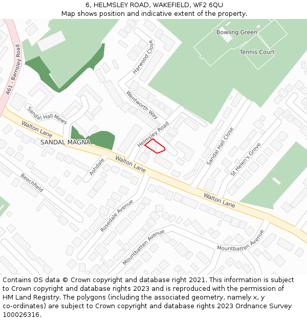 6, HELMSLEY ROAD, WAKEFIELD, WF2 6QU: Location map and indicative extent of plot