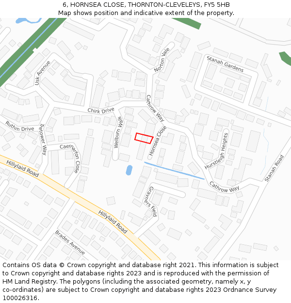 6, HORNSEA CLOSE, THORNTON-CLEVELEYS, FY5 5HB: Location map and indicative extent of plot