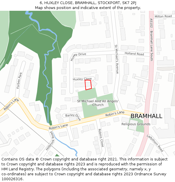 6, HUXLEY CLOSE, BRAMHALL, STOCKPORT, SK7 2PJ: Location map and indicative extent of plot