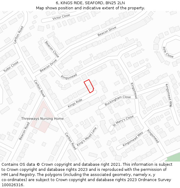 6, KINGS RIDE, SEAFORD, BN25 2LN: Location map and indicative extent of plot