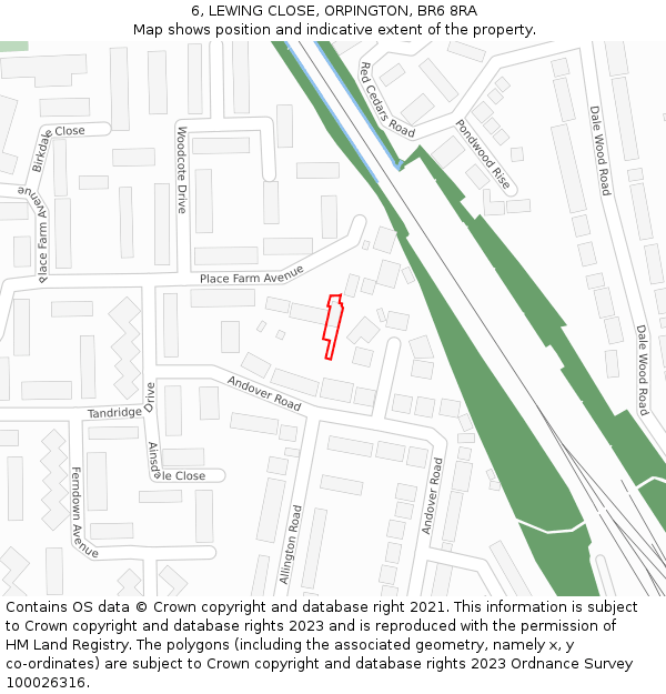 6, LEWING CLOSE, ORPINGTON, BR6 8RA: Location map and indicative extent of plot