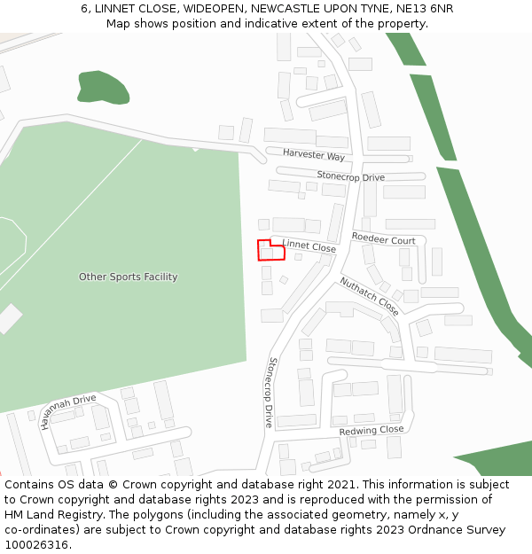 6, LINNET CLOSE, WIDEOPEN, NEWCASTLE UPON TYNE, NE13 6NR: Location map and indicative extent of plot