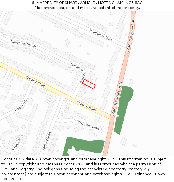 6, MAPPERLEY ORCHARD, ARNOLD, NOTTINGHAM, NG5 8AG: Location map and indicative extent of plot