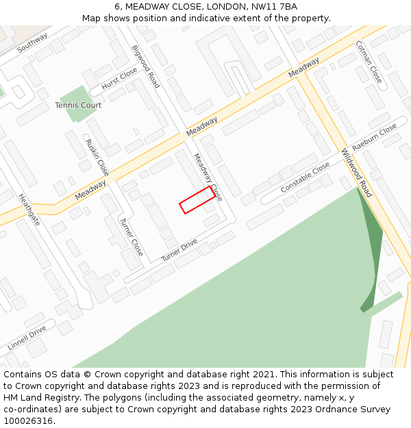 6, MEADWAY CLOSE, LONDON, NW11 7BA: Location map and indicative extent of plot