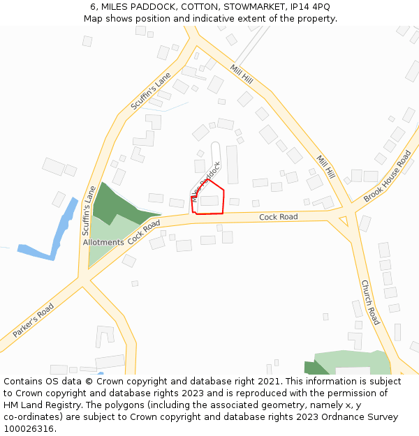 6, MILES PADDOCK, COTTON, STOWMARKET, IP14 4PQ: Location map and indicative extent of plot