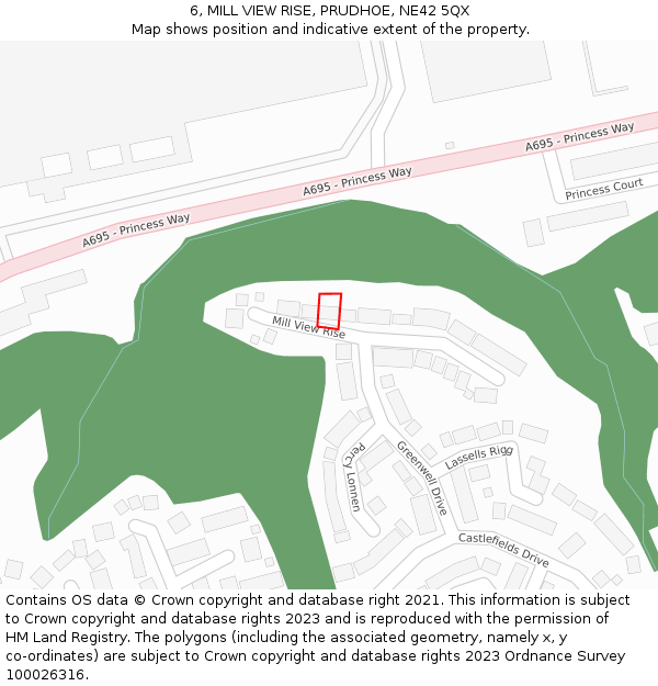 6, MILL VIEW RISE, PRUDHOE, NE42 5QX: Location map and indicative extent of plot