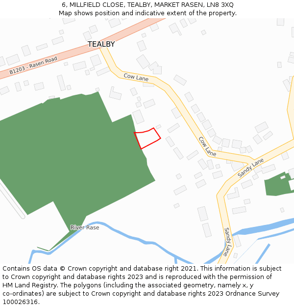 6, MILLFIELD CLOSE, TEALBY, MARKET RASEN, LN8 3XQ: Location map and indicative extent of plot