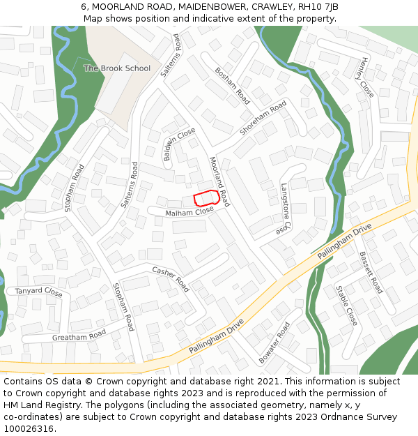 6, MOORLAND ROAD, MAIDENBOWER, CRAWLEY, RH10 7JB: Location map and indicative extent of plot