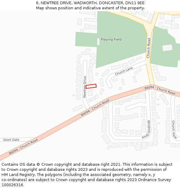 6, NEWTREE DRIVE, WADWORTH, DONCASTER, DN11 9EE: Location map and indicative extent of plot