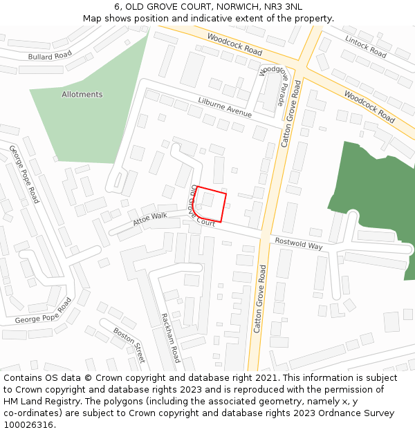 6, OLD GROVE COURT, NORWICH, NR3 3NL: Location map and indicative extent of plot