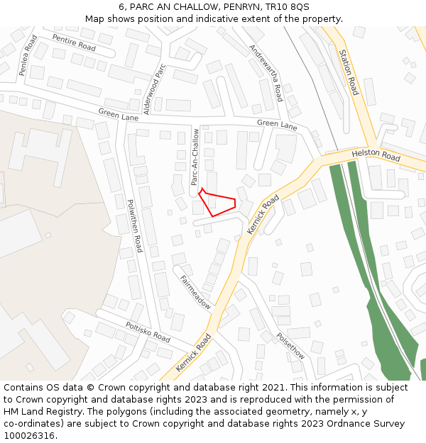 6, PARC AN CHALLOW, PENRYN, TR10 8QS: Location map and indicative extent of plot