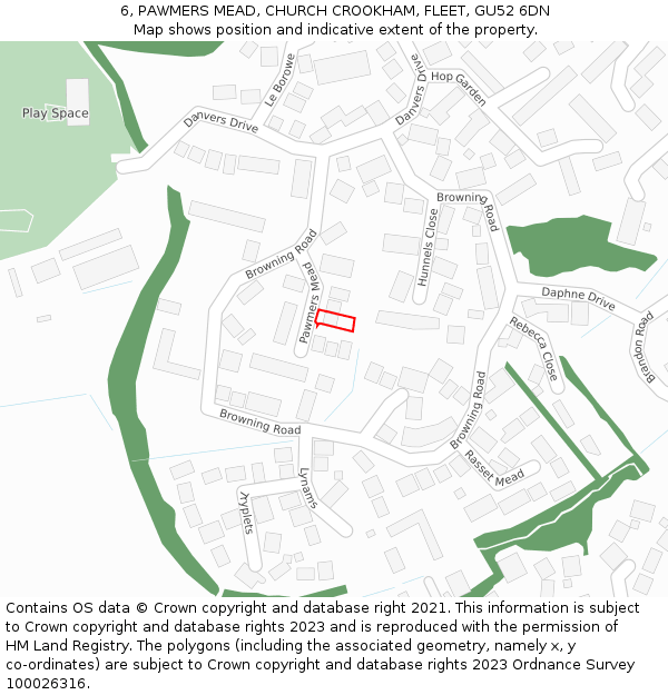 6, PAWMERS MEAD, CHURCH CROOKHAM, FLEET, GU52 6DN: Location map and indicative extent of plot