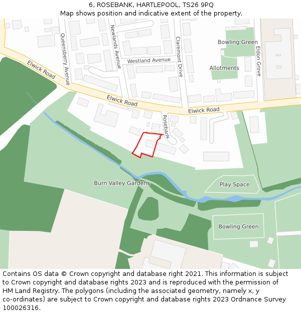 6, ROSEBANK, HARTLEPOOL, TS26 9PQ: Location map and indicative extent of plot