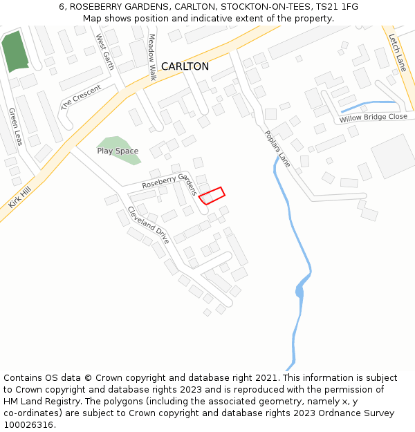 6, ROSEBERRY GARDENS, CARLTON, STOCKTON-ON-TEES, TS21 1FG: Location map and indicative extent of plot