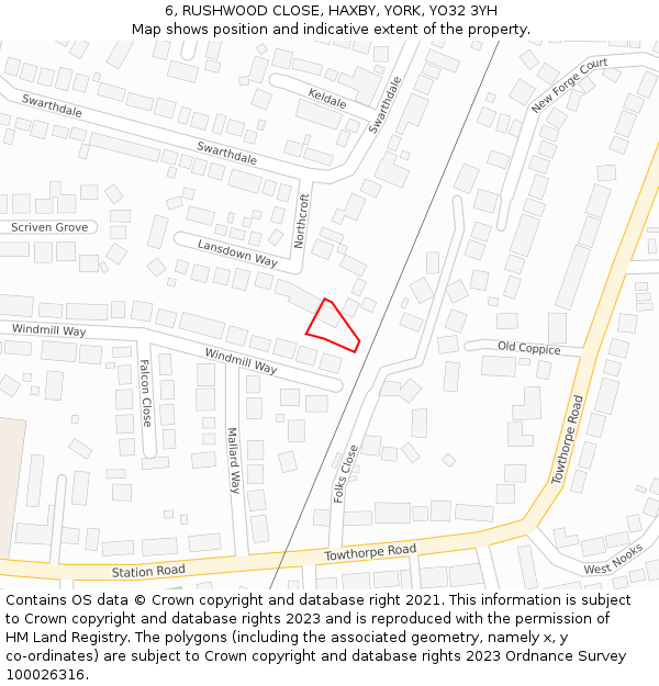 6, RUSHWOOD CLOSE, HAXBY, YORK, YO32 3YH: Location map and indicative extent of plot