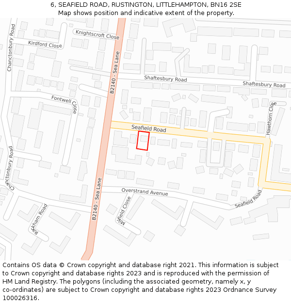 6, SEAFIELD ROAD, RUSTINGTON, LITTLEHAMPTON, BN16 2SE: Location map and indicative extent of plot