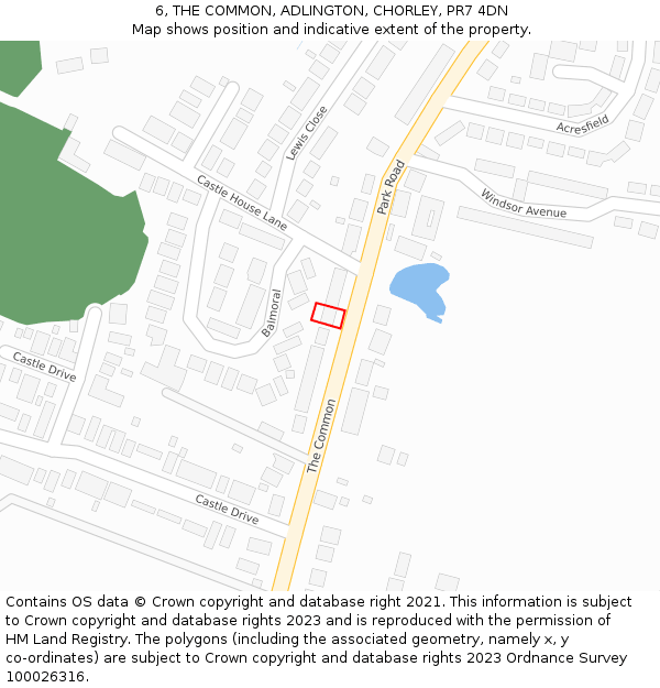 6, THE COMMON, ADLINGTON, CHORLEY, PR7 4DN: Location map and indicative extent of plot