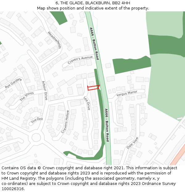 6, THE GLADE, BLACKBURN, BB2 4HH: Location map and indicative extent of plot