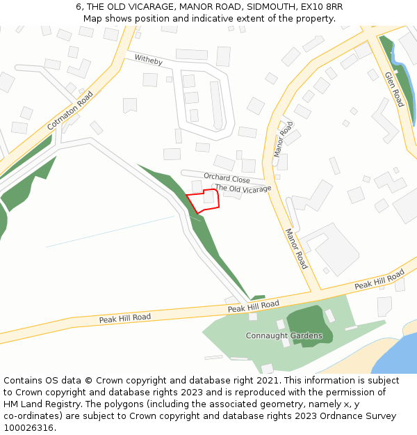 6, THE OLD VICARAGE, MANOR ROAD, SIDMOUTH, EX10 8RR: Location map and indicative extent of plot