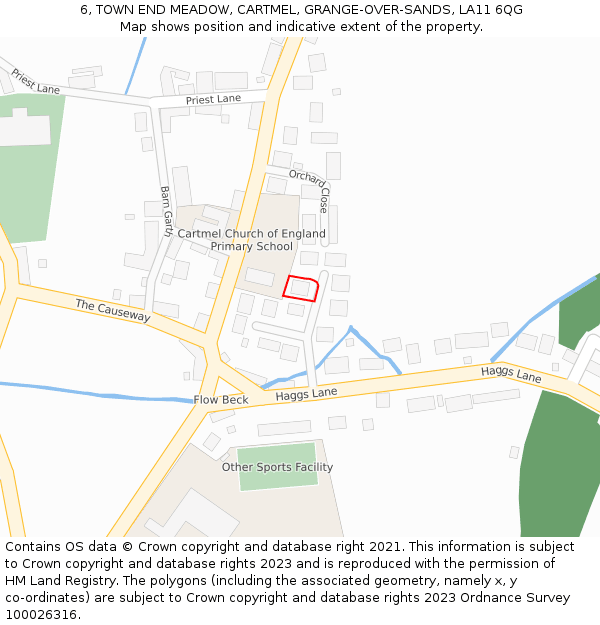 6, TOWN END MEADOW, CARTMEL, GRANGE-OVER-SANDS, LA11 6QG: Location map and indicative extent of plot