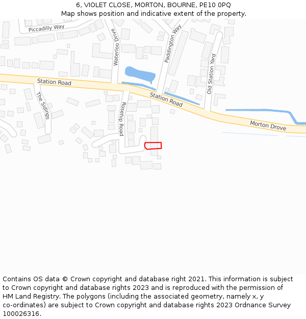 6, VIOLET CLOSE, MORTON, BOURNE, PE10 0PQ: Location map and indicative extent of plot