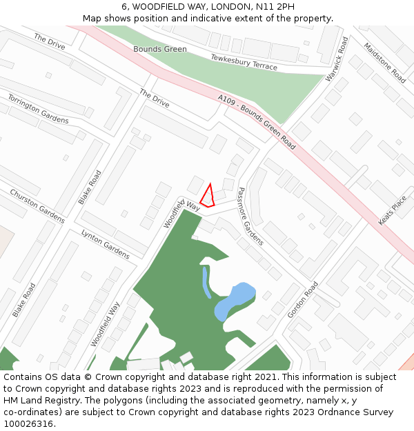 6, WOODFIELD WAY, LONDON, N11 2PH: Location map and indicative extent of plot