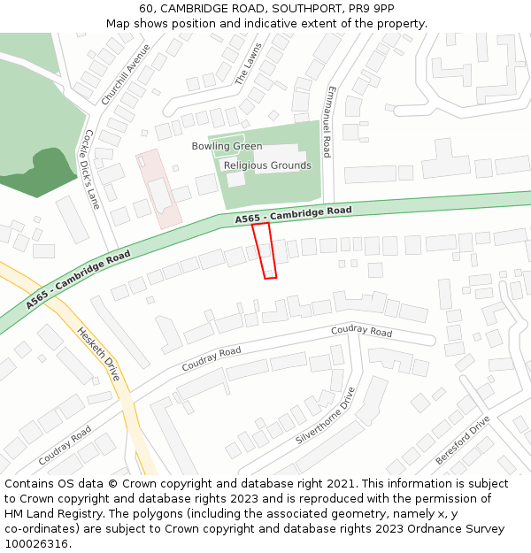 60, CAMBRIDGE ROAD, SOUTHPORT, PR9 9PP: Location map and indicative extent of plot