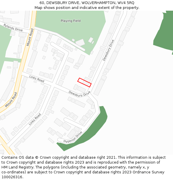 60, DEWSBURY DRIVE, WOLVERHAMPTON, WV4 5RQ: Location map and indicative extent of plot