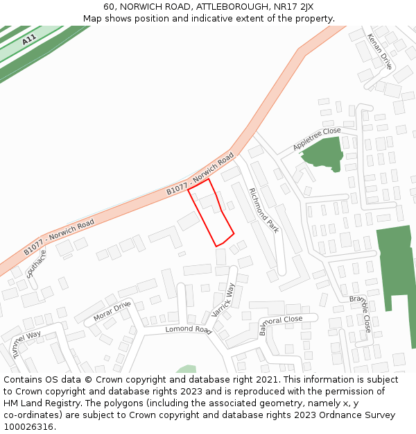 60, NORWICH ROAD, ATTLEBOROUGH, NR17 2JX: Location map and indicative extent of plot