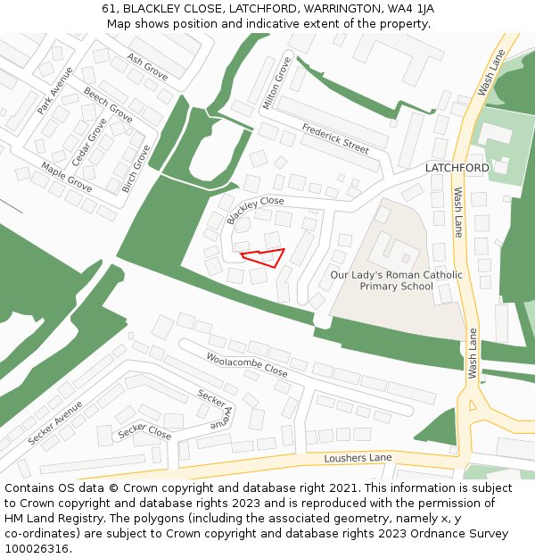 61, BLACKLEY CLOSE, LATCHFORD, WARRINGTON, WA4 1JA: Location map and indicative extent of plot